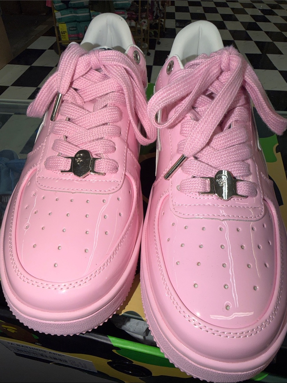 Bape men Pink Patent Leather Sneakers - Picture 4 of 7